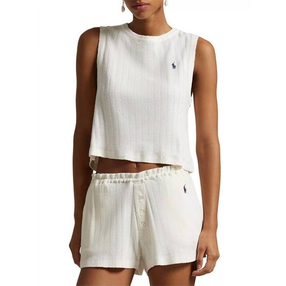 NEW POLO RALPH LAUREN pointelle cami short pajamas in egret - Picture 1 of 3
